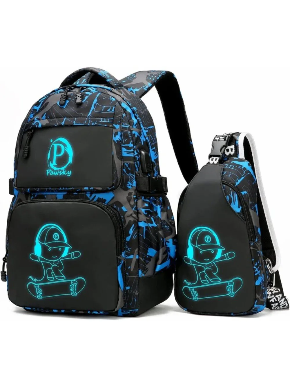 Lightweight School Backpack for Boys, Casual Daypack & Sling Bag Set, Blue